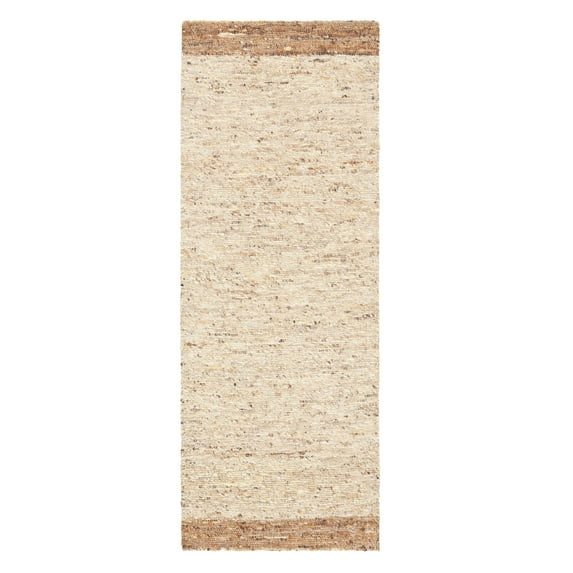 TOWN & COUNTRY TERRA Montana Textured Border Handcrafted 100% Wool Runner Area Rug, Beige/Light Brown, 2'5"x7"