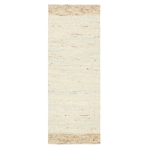 TOWN & COUNTRY TERRA Montana Textured Border Handcrafted 100% Wool Runner Area Rug, Ivory/Beige, 2'5"x7"