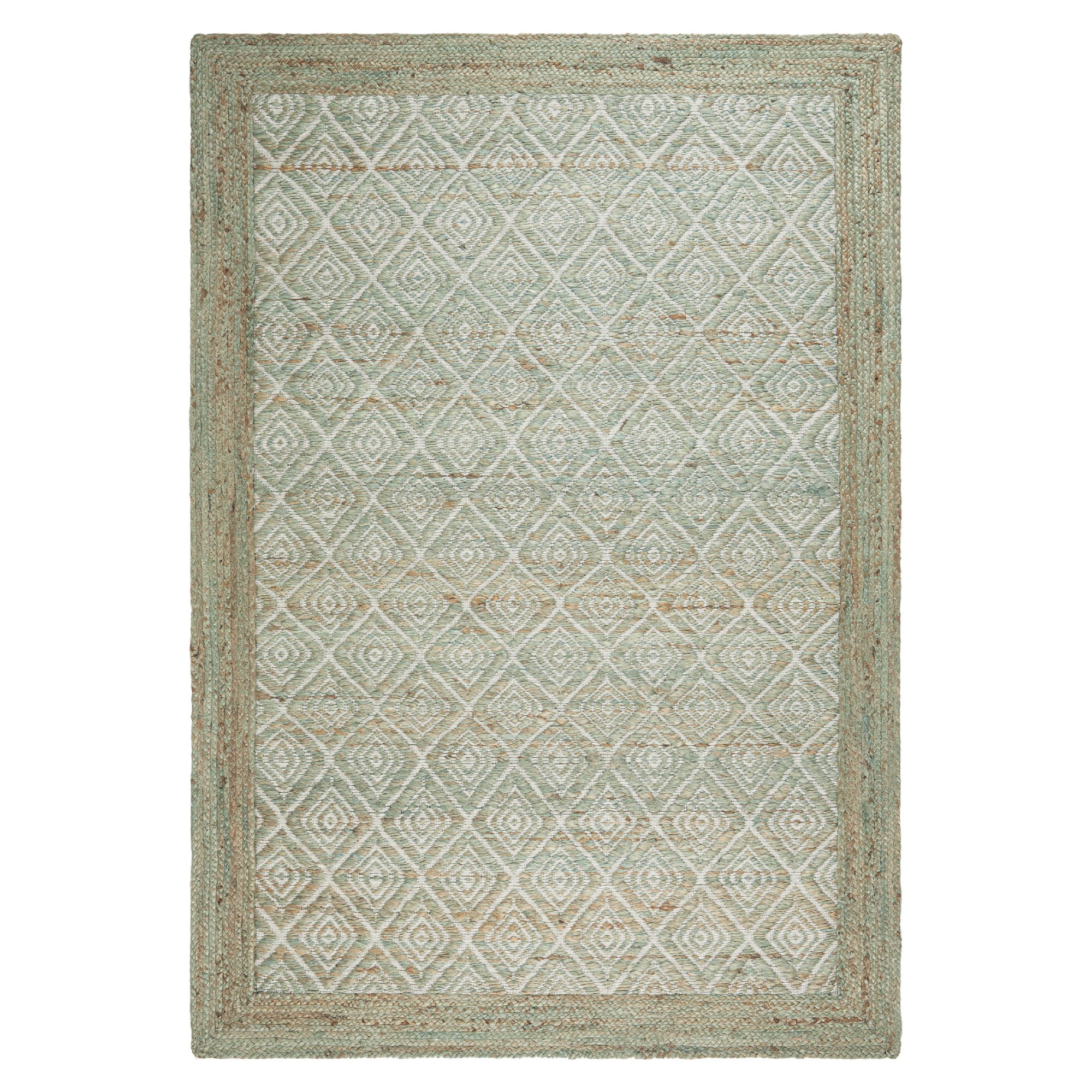 TOWN & COUNTRY TERRA Nalani Textured Diamond Hand-Knotted Flatwoven 100% Natural Jute Area Rug, Olive Green, 5'x7’