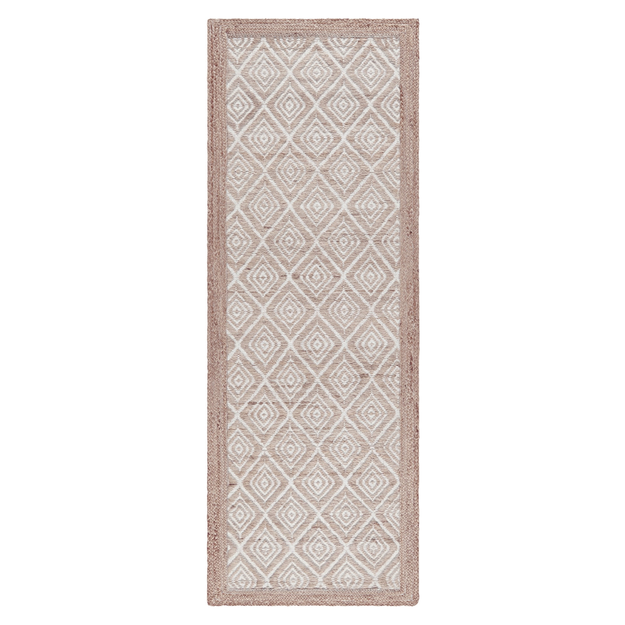 TOWN & COUNTRY TERRA Nalani Textured Diamond Hand-Knotted Flatwoven 100% Natural Jute Runner Area Rug, Brown, 2'5"x7"