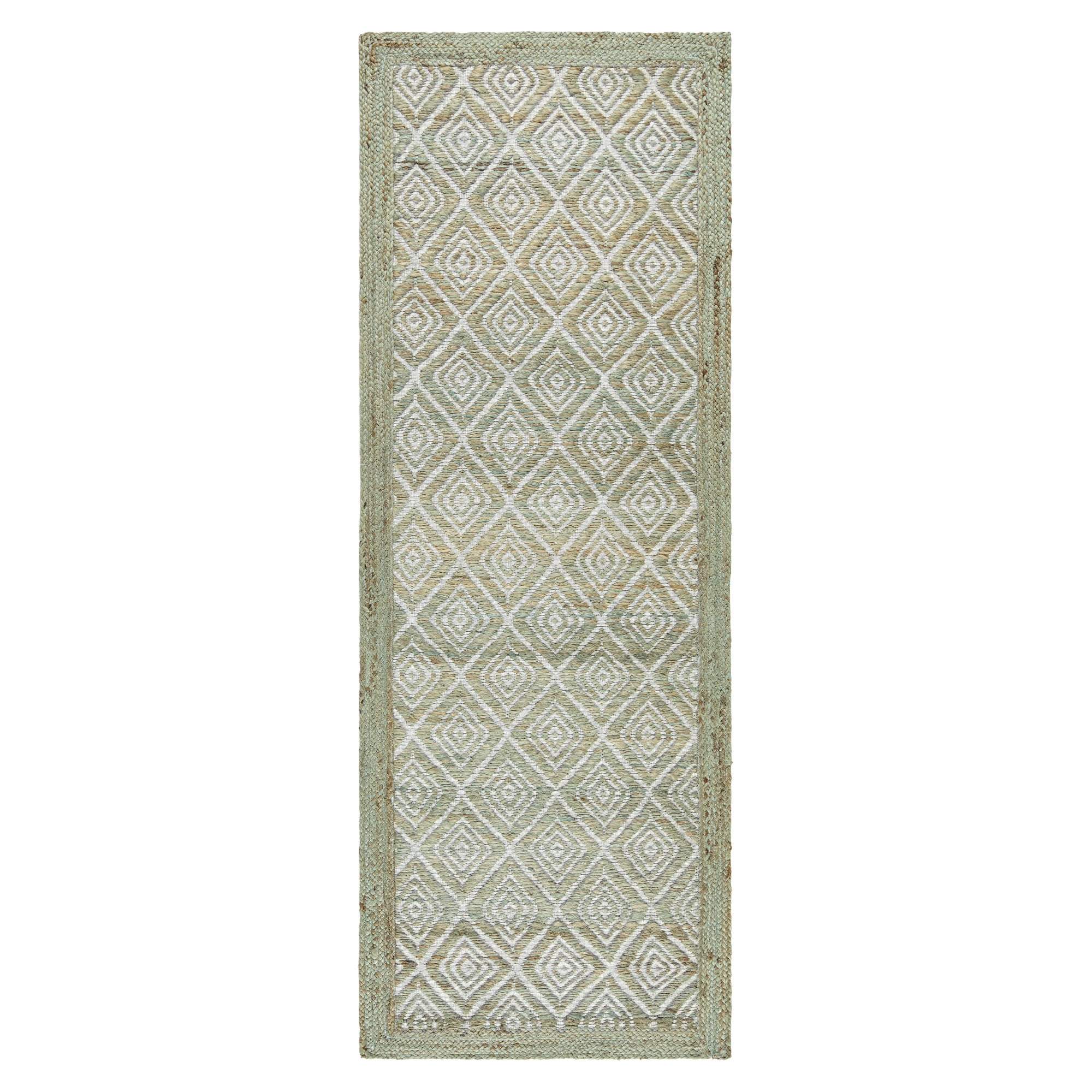 TOWN & COUNTRY TERRA Nalani Textured Diamond Hand-Knotted Flatwoven 100% Natural Jute Runner Area Rug, Olive Green, 2'5"x7"