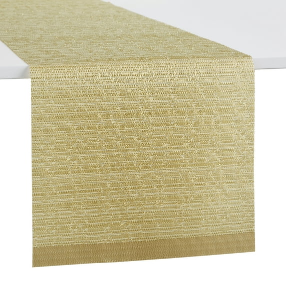 Town & Country Washable Coiled Woven Vinyl Indoor Outdoor Reversible Table Runner, Gold , 13"x90"