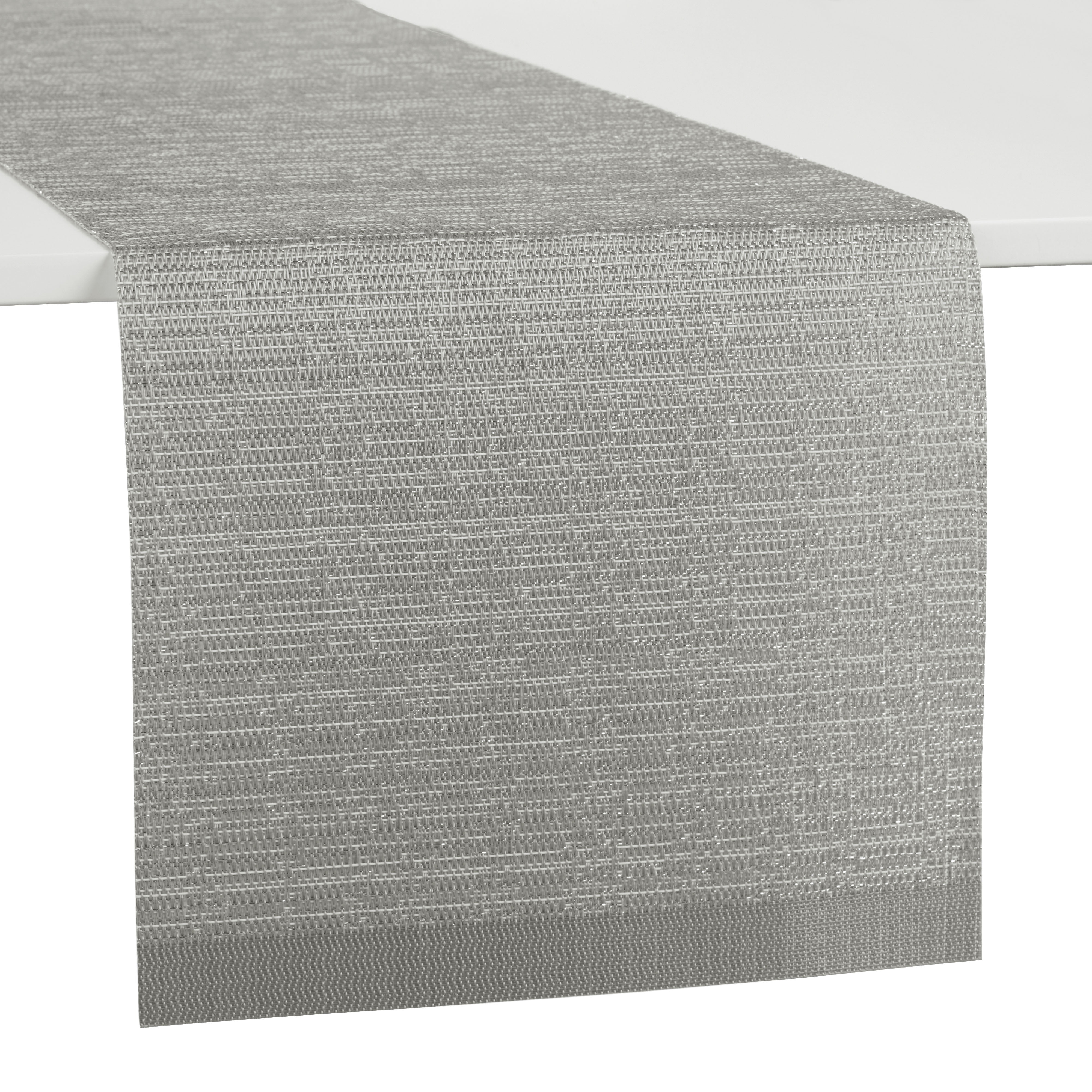 Town & Country Washable Coiled Woven Vinyl Indoor Outdoor Reversible Table Runner, Silver, 13"x72"