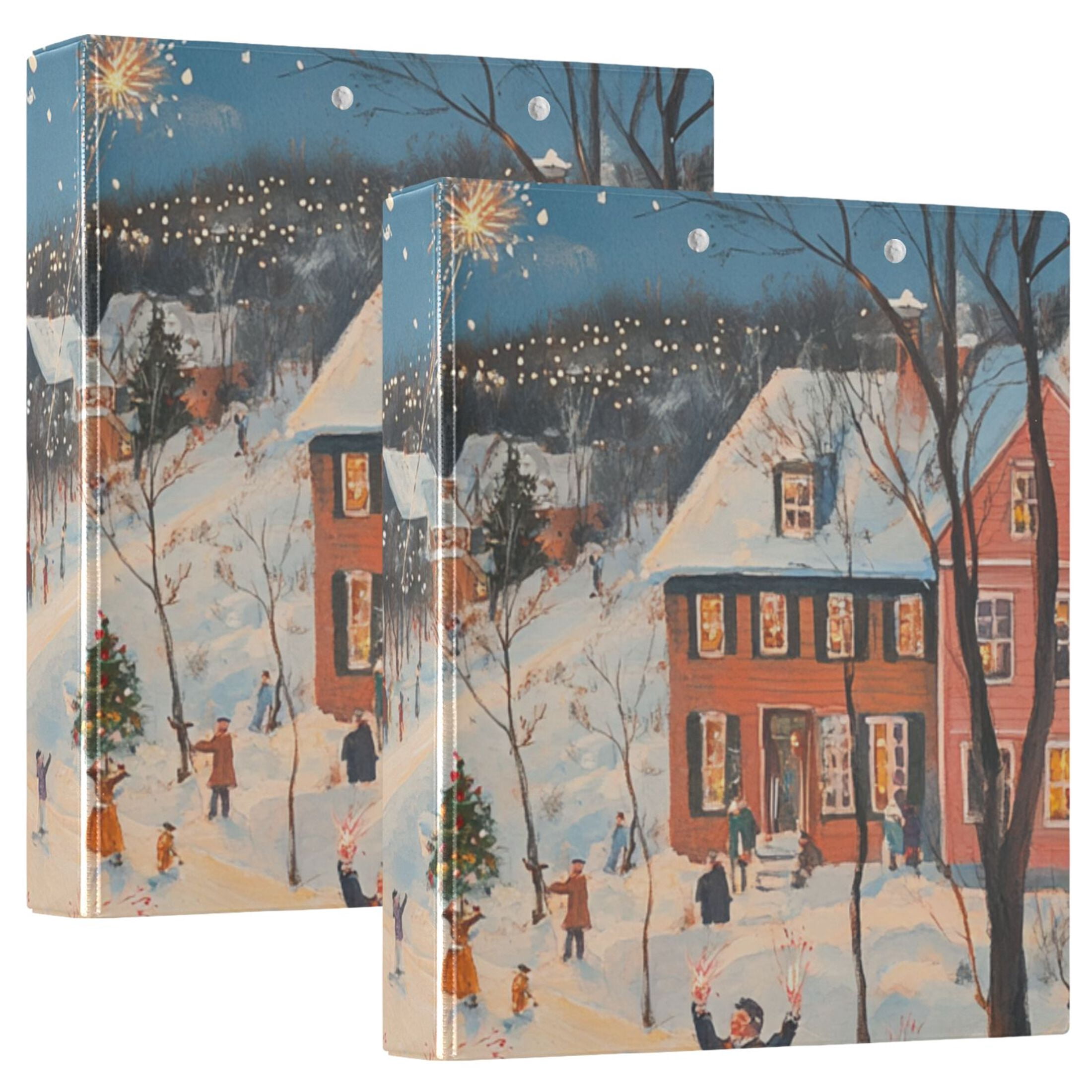 Town Fireworks Blooming Snow 3 Ring Binders 1.5 inch Hardcover File Folders with Interior Pockets A4 Size Organizer for School Office Hospital