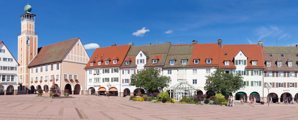 Town Hall at market square Freudenstadt Black Forest Baden-Wurttemberg Germany Canvas Art - Panoramic Images (27 x 9)