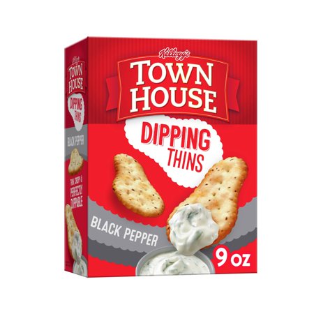 Town House Dipping Thins Black Pepper Baked Snack Crackers, Party Snacks, 9 oz