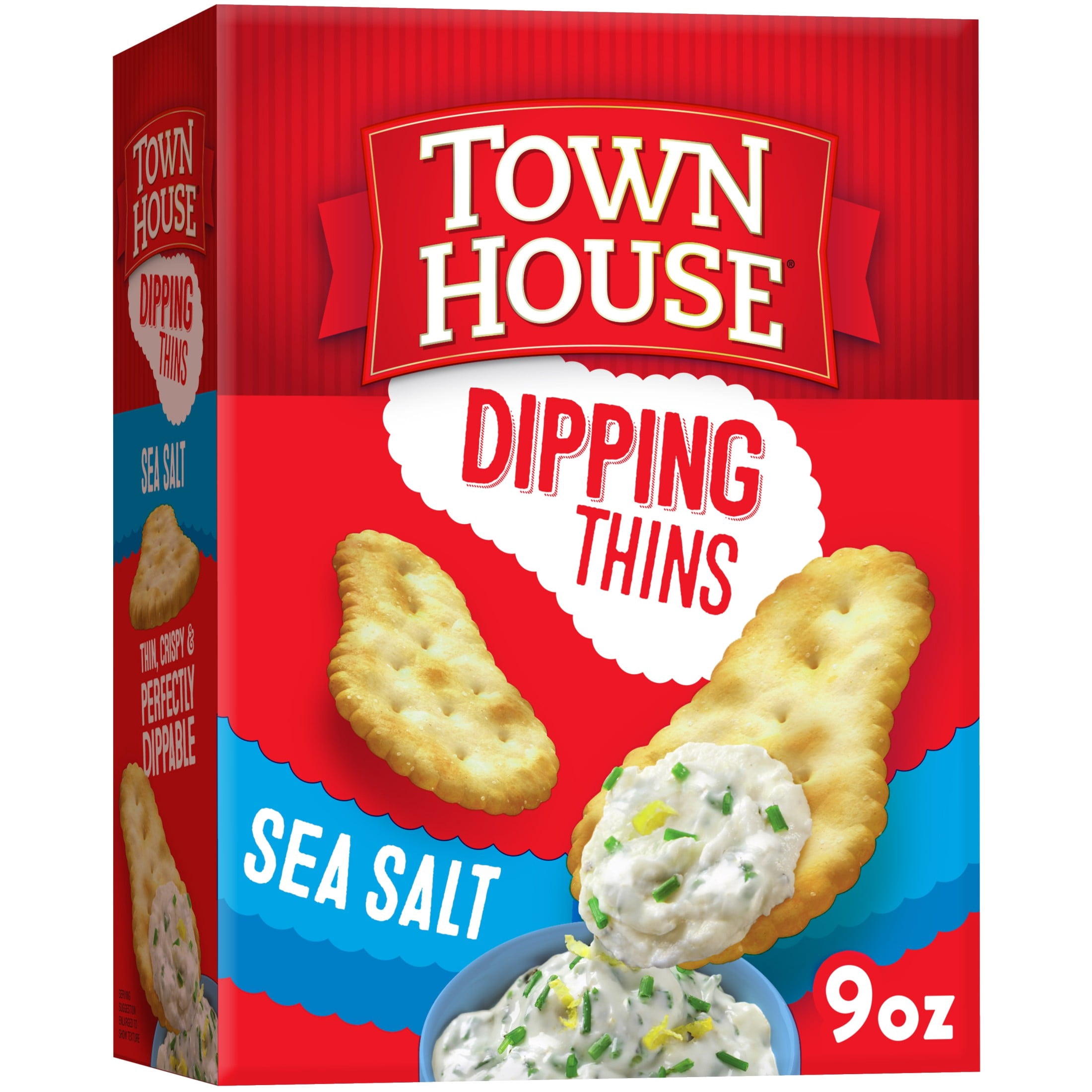 Town House Dipping Thins Sea Salt Baked Snack Crackers, Salty Snacks, 9 oz