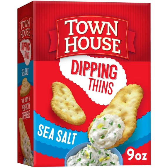 Town House Dipping Thins Sea Salt Baked Snack Crackers, Salty Snacks, 9 oz