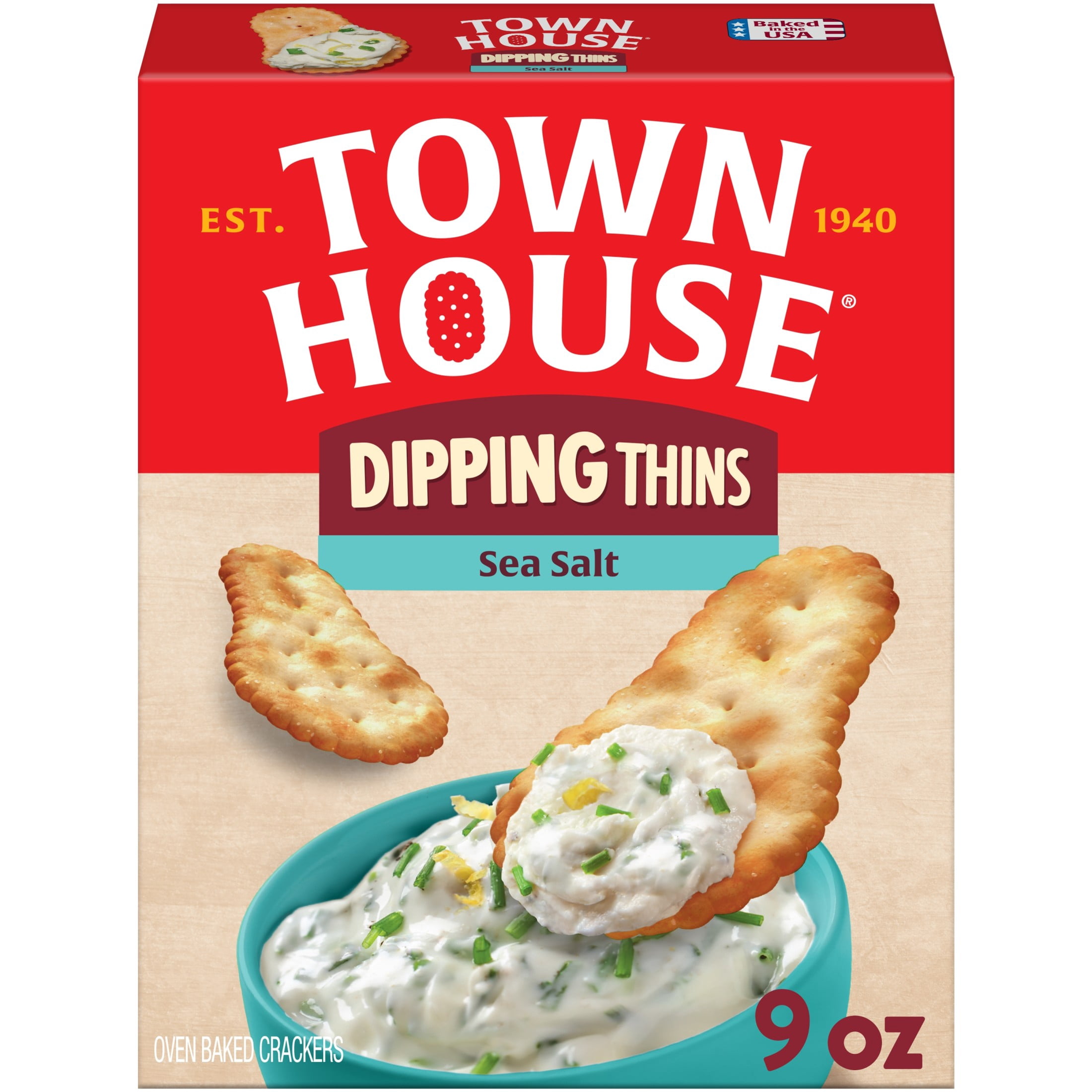 Town House Dipping Thins Sea Salt Baked Snack Crackers, Salty Snacks, 9 oz