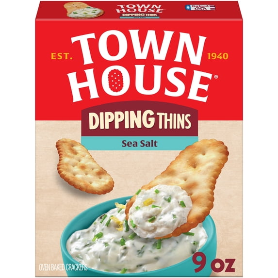 Town House Dipping Thins Sea Salt Baked Snack Crackers, Salty Snacks, 9 oz