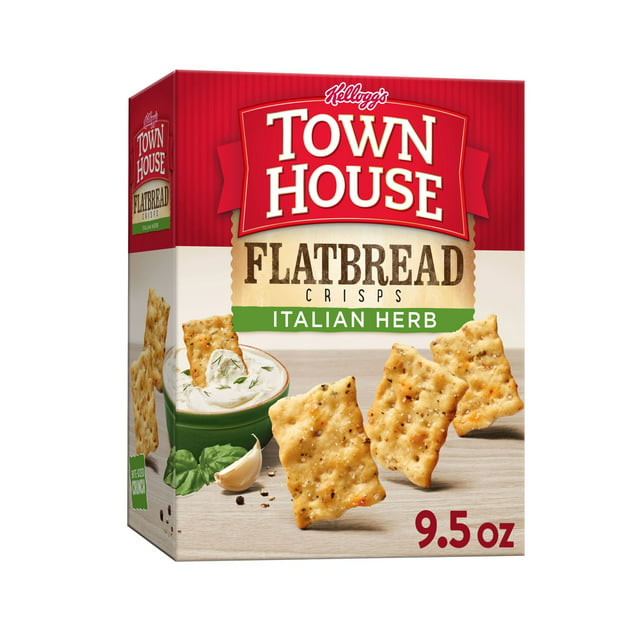 Town House Flatbread Crisps Italian Herb Oven Baked Crackers, Party Snacks, 9.5 oz