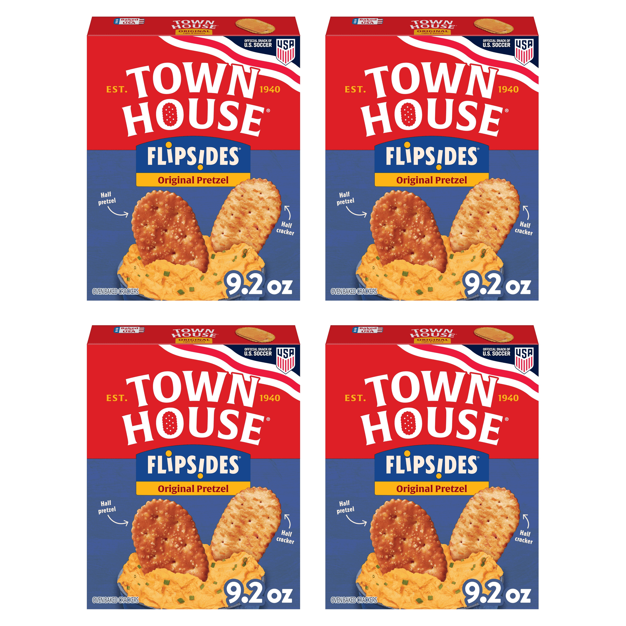 Town House FlipSides Original Oven Baked Crackers, Lunch Snacks, 9.2 oz (Pack of 4)