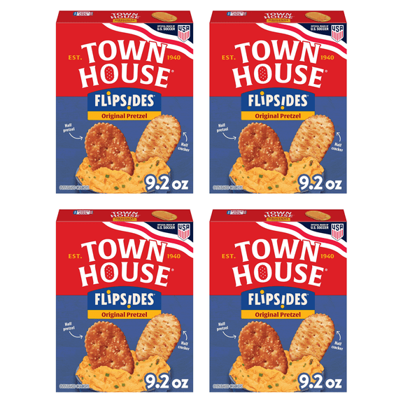 Town House FlipSides Original Oven Baked Crackers, Lunch Snacks, 9.2 oz (Pack of 4)