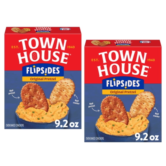 Town House FlipSides Original Oven Baked Crackers, Salty Snacks, 9.2 oz, (2 Pack)
