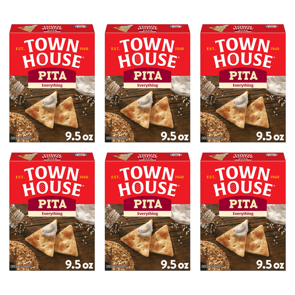 Town House Pita Crackers Everything Flavor Oven Baked Crackers, Party Snacks, 9.5 oz (Pack of 6)