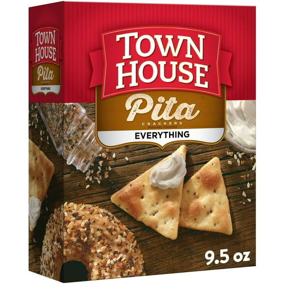 Town House Pita Crackers Everything Flavor Oven Baked Crackers, Party Snacks, 9.5 oz (Pack of 8)