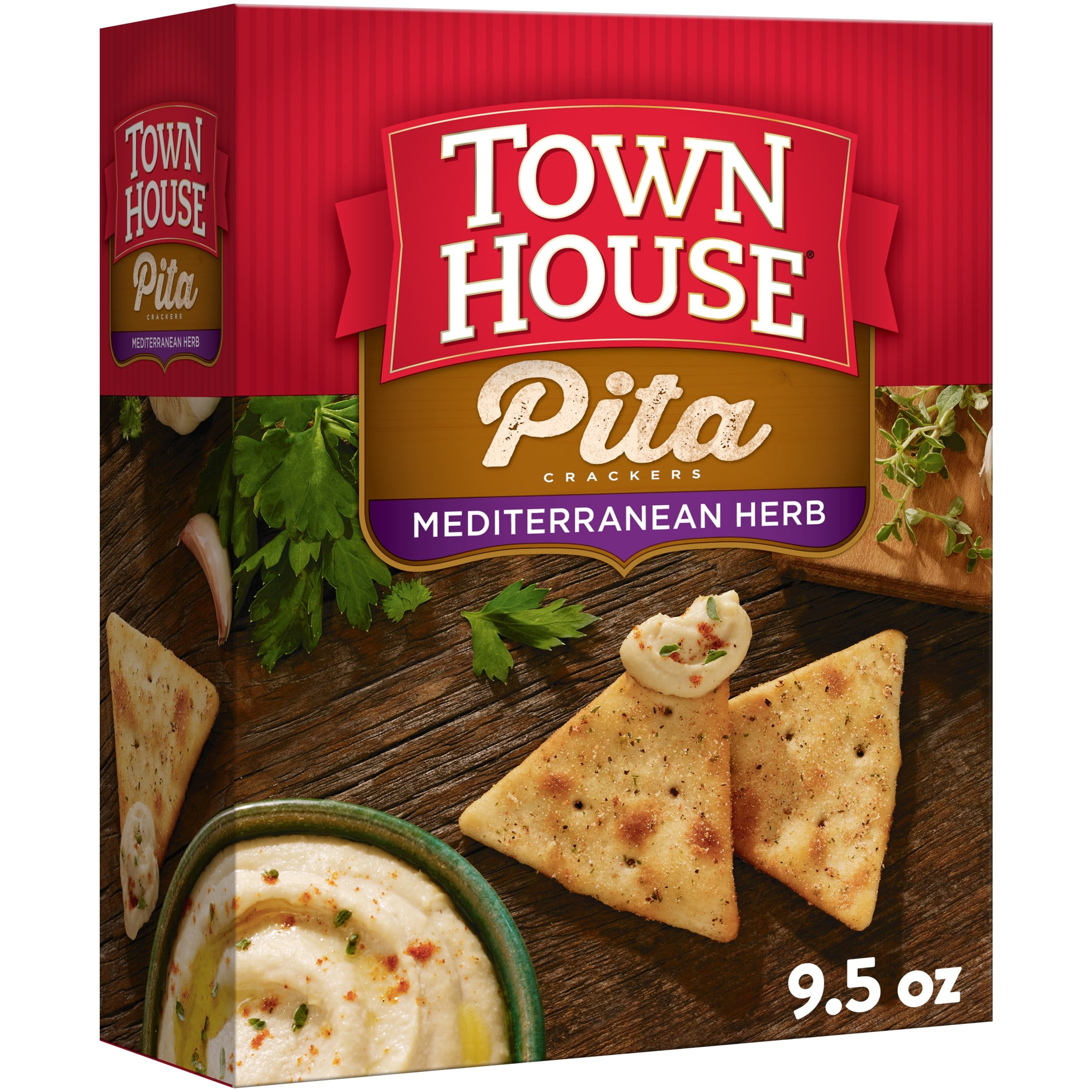 Town House Pita Crackers Mediterranean Herb Oven Baked Crackers, Party Snacks, 9.5 oz