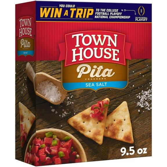 Town House Pita Sea Salt Oven Baked Crackers, Lunch Snacks, 9.5 oz (Pack of 6)