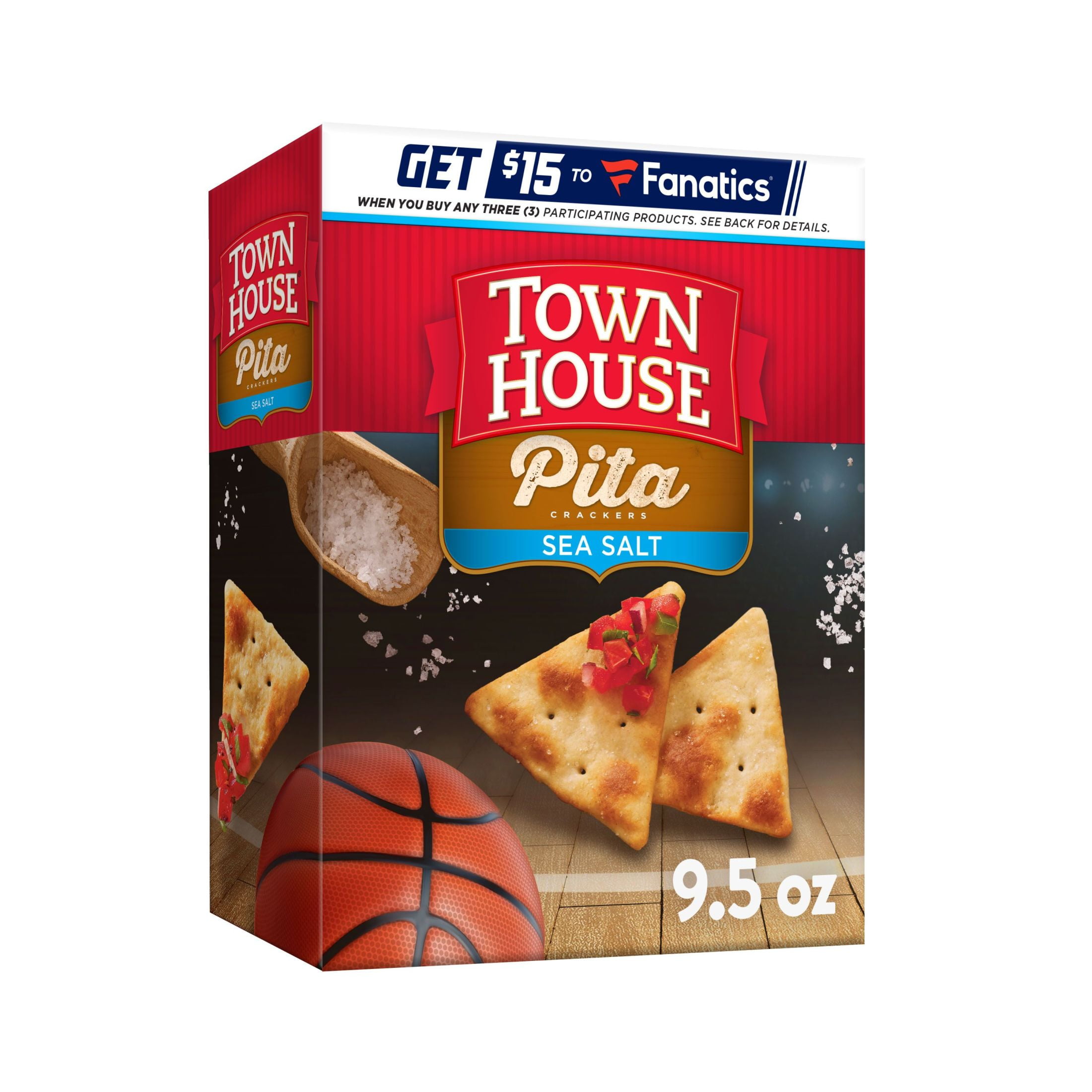 Town House Pita Sea Salt Oven Baked Crackers, Lunch Snacks, 9.5 oz ...