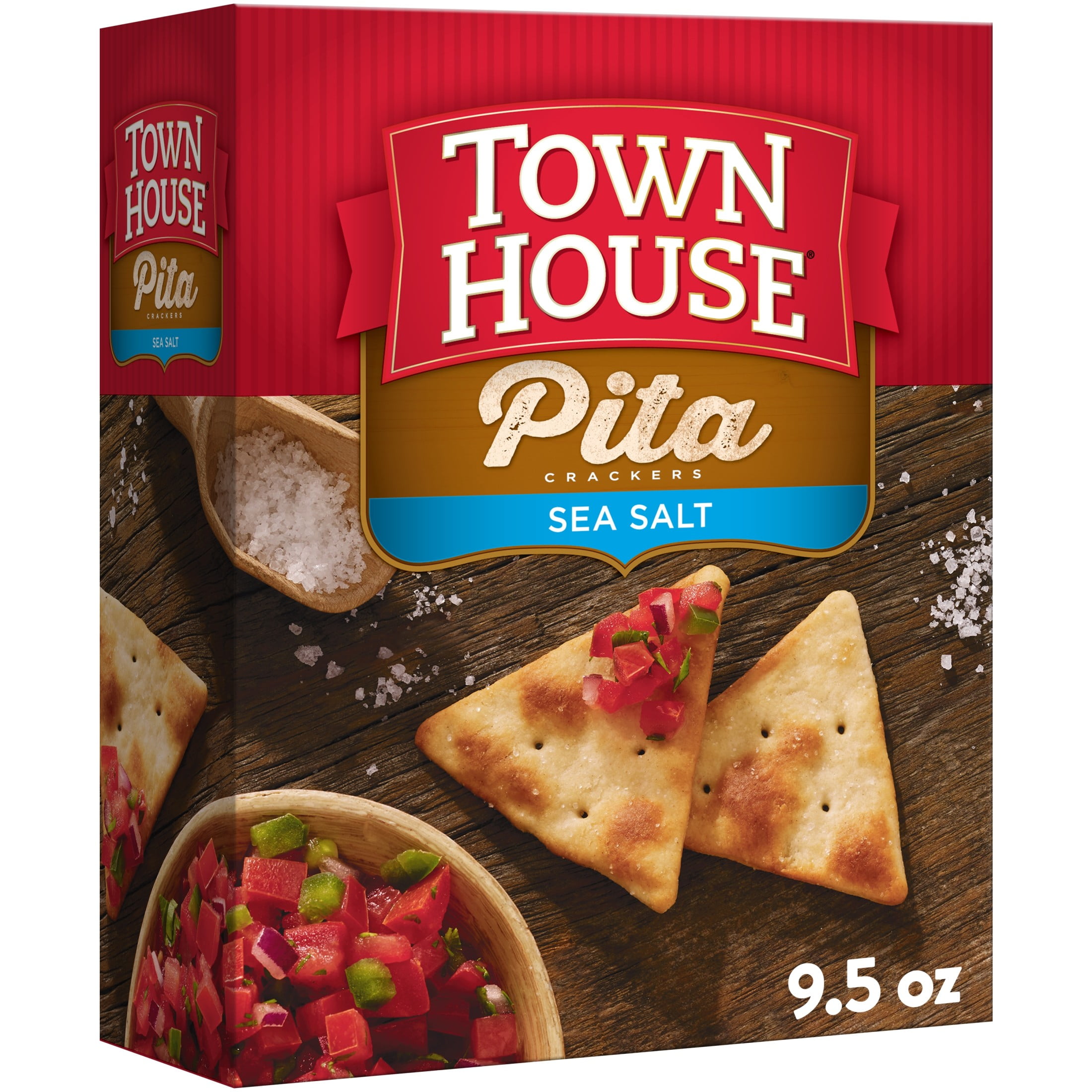 Town House Pita Sea Salt Oven Baked Crackers, Lunch Snacks, 9.5 oz