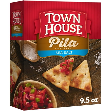 Town House Pita Sea Salt Oven Baked Crackers, Salty Snacks, 9.5 oz