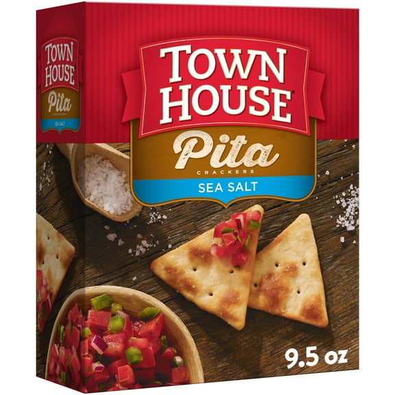 Town House Pita Sea Salt Oven Baked Crackers, Salty Snacks, 9.5 oz