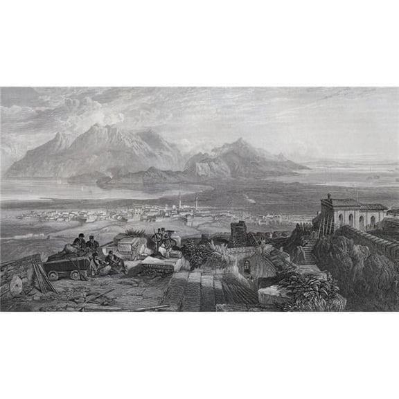 Town & Isthmus of Corinth Seen From the Acropolis Engraved by W Miller After S Bough From the Imperial Bible Diction 1 Poster Print - 19 x 11