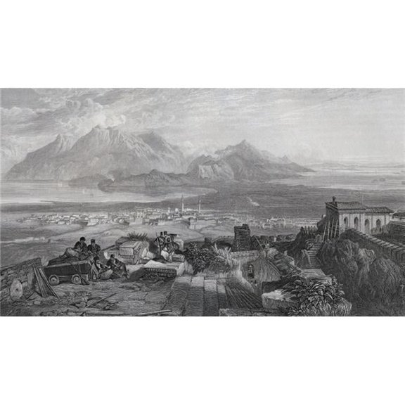 Town & Isthmus of Corinth Seen From the Acropolis Engraved by W Miller After S Bough From the Imperial Bible Diction 3 Poster Print, 38 x 22