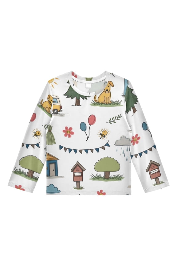 Town Life with Dog Boys' Rash Guard Shirts UPF 50 Plus Sun Protection Short Sleeve Swim Tees 4T