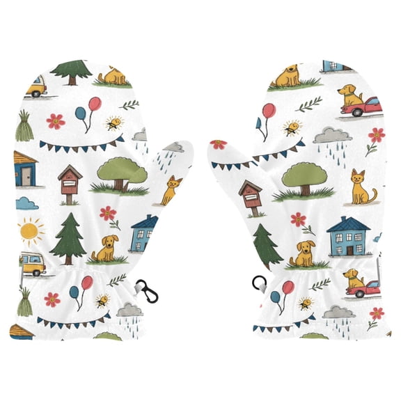 Town Life with Dog Cold Weather Mittens Cozy Gloves with Adjustable Fit Perfect for Outdoor Fun
