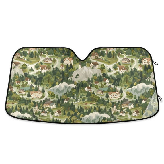 Town Mountains Forests Car Windshield Sun Shade Foldable Car Front Window Visor Heat and UV Protection 53x23.5