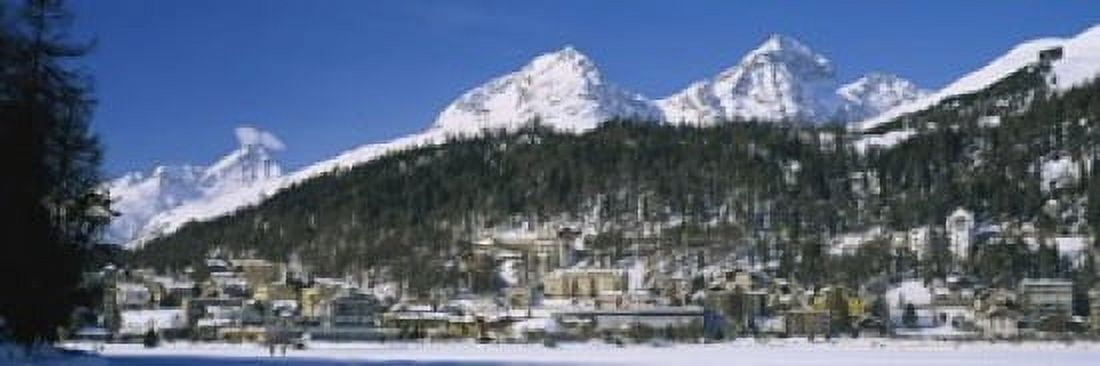 Town On The Mountainside Saint Moritz Engadine Valley Graubunden Switzerland Canvas Art - Panoramic Images (18 x 6)