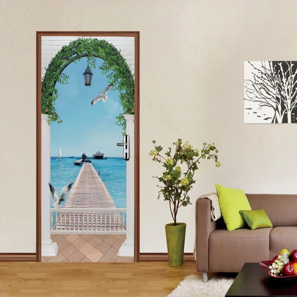 Town Pathway Mural Garden 3D Door Sticker Scenery Wallpaper Self