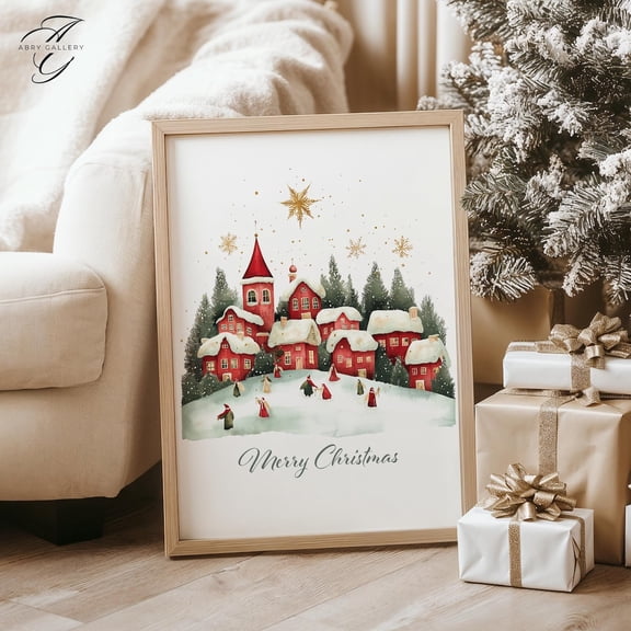 Town Poster, Festiveart, Stretched Canvas Size 8x12