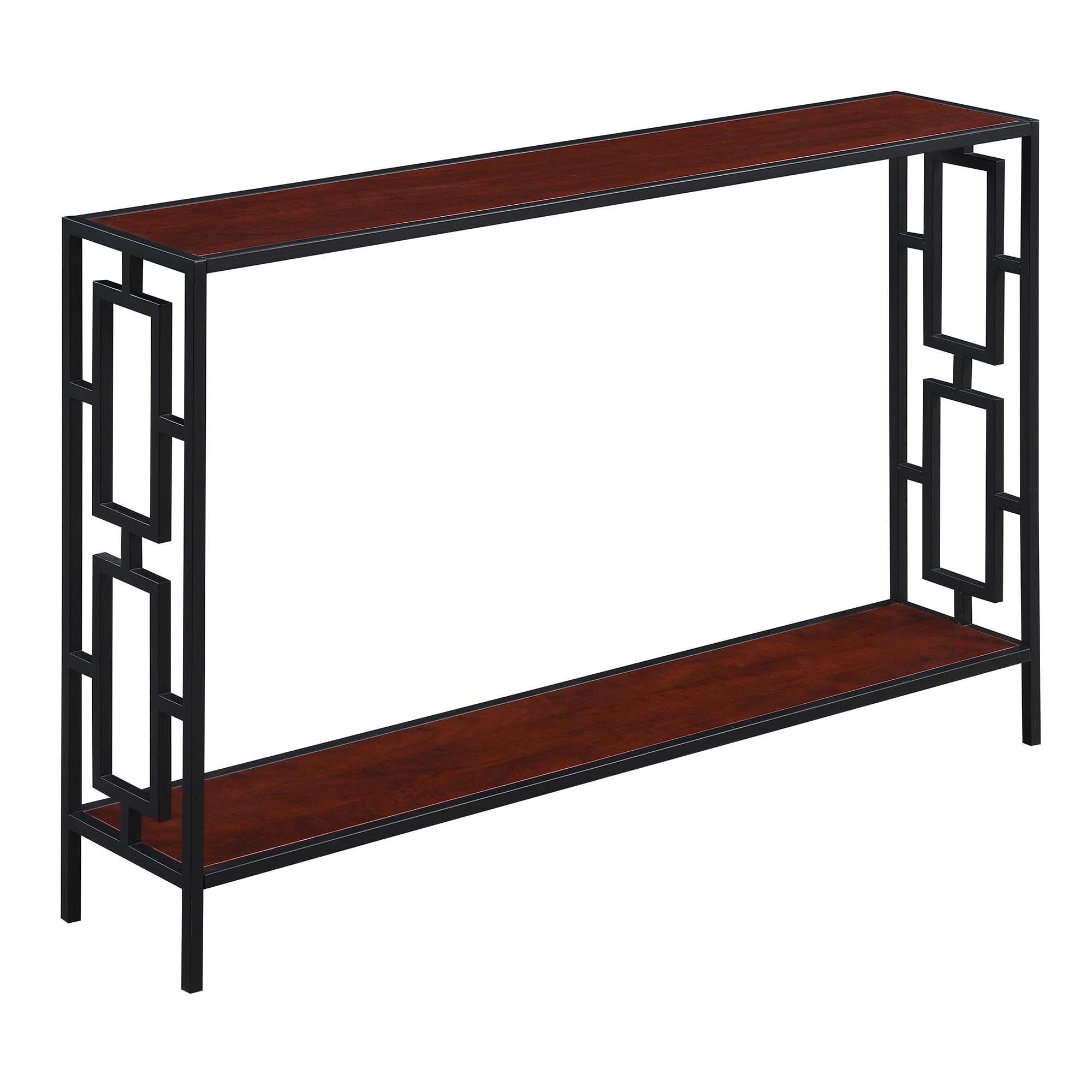 Cherry Wood and Black Metal 48" Console Table with Shelf