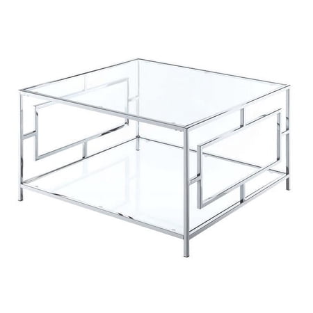 Town Square Chrome Square Coffee Table, Clear Glass