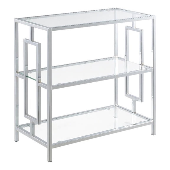 Town Square Chrome Three-Tier Chairside End Table in Chrome and Clear Glass