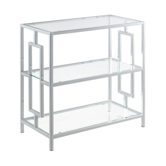 Town Square Chrome Three-Tier Chairside End Table in Chrome and Clear Glass