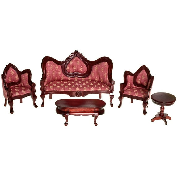 Town Square Miniatures Mahogany & Rose Victorian Living Room Dollhouse Miniature Set