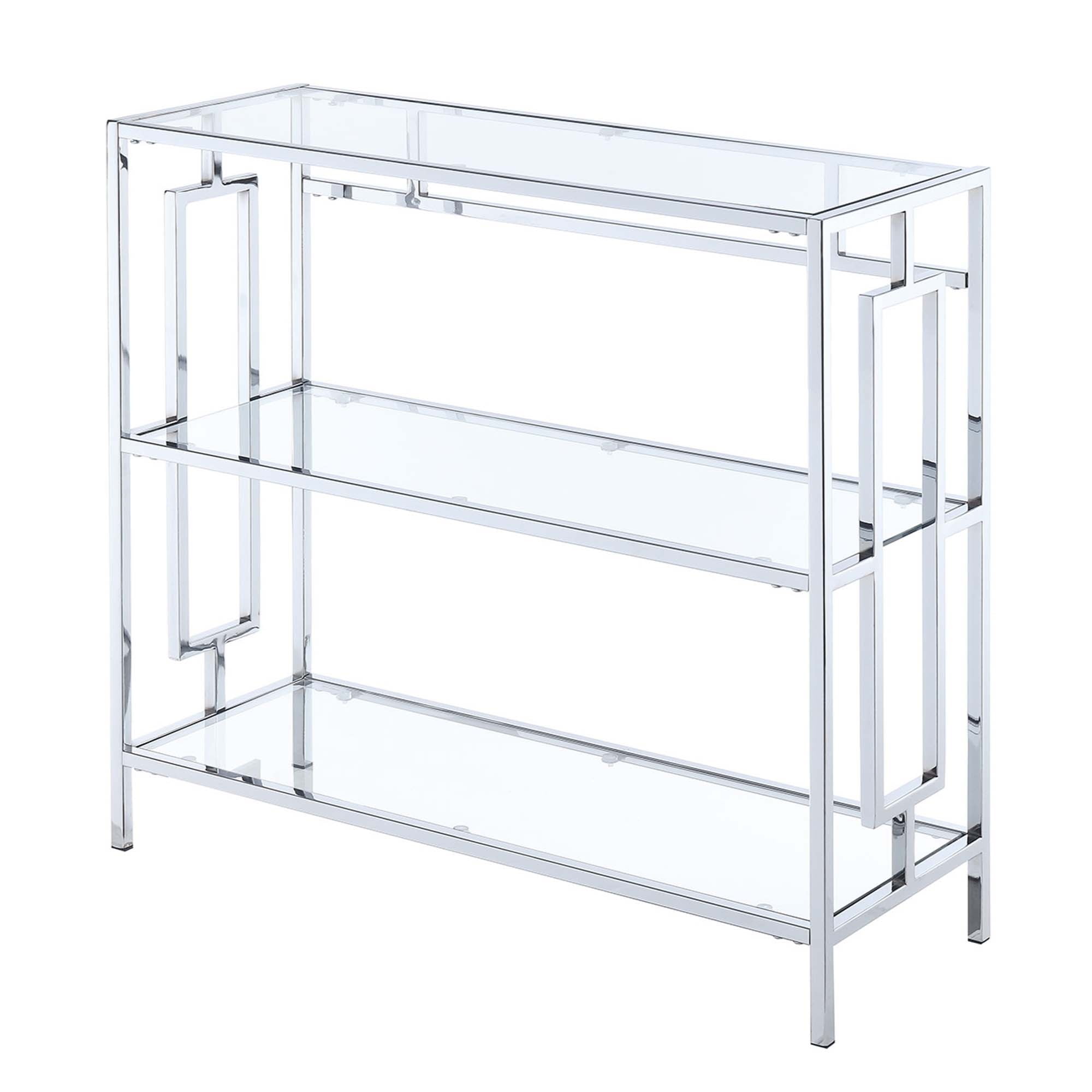 Glamorous Gray Chrome and Clear Glass 3-Tier Bookshelf