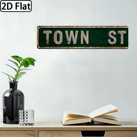 Town St Retro Tin Signs Sign for Bedroom Kitchen Garden Wall Outdoor Non-Fade Pub Club Decor 4x16 Inch