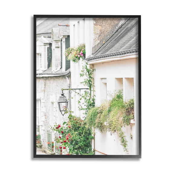 Town Street Blooming Vines Town & City Photograph Black Framed Art Print Wall Art