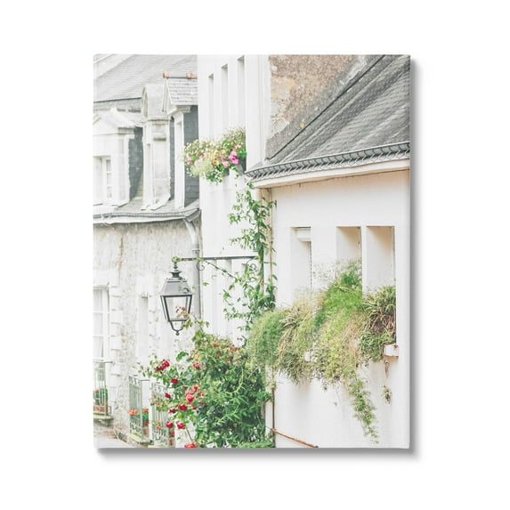 Town Street Blooming Vines Town & City Photograph Gallery Wrapped Canvas Print Wall Art