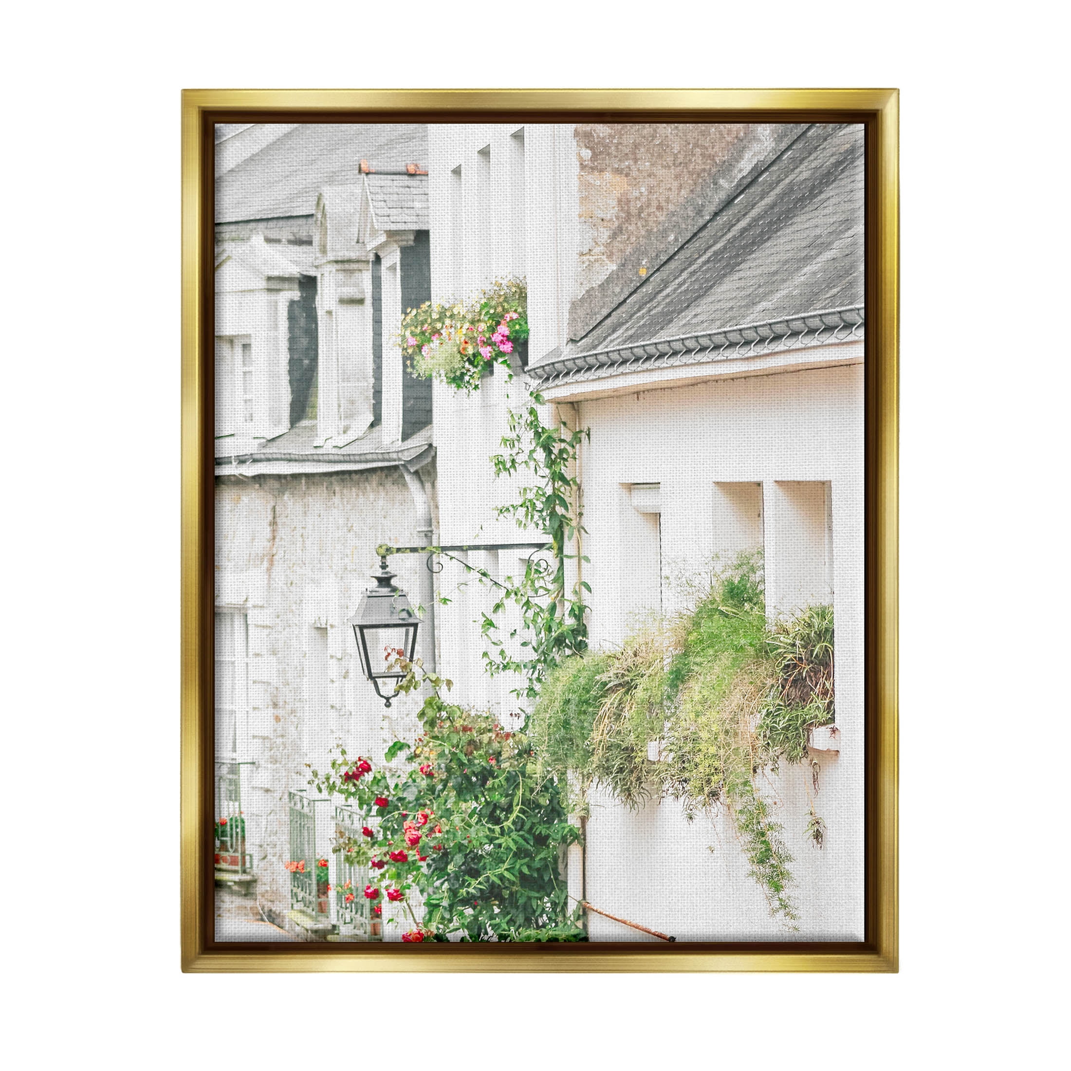 Town Street Blooming Vines Town & City Photograph Metallic Gold Framed Art Print Wall Art