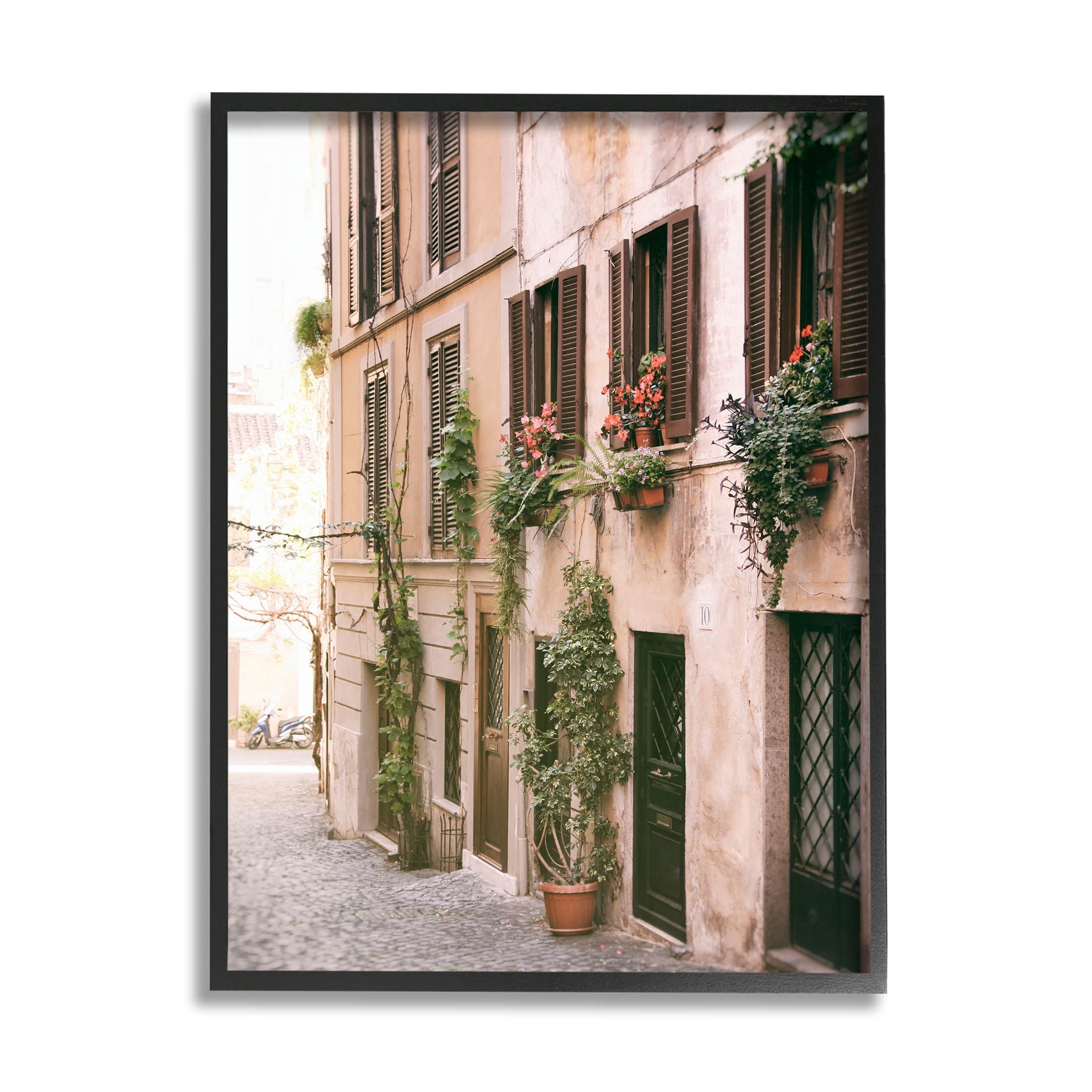 Town Street Building Plants Town & City Photograph Black Framed Art Print Wall Art