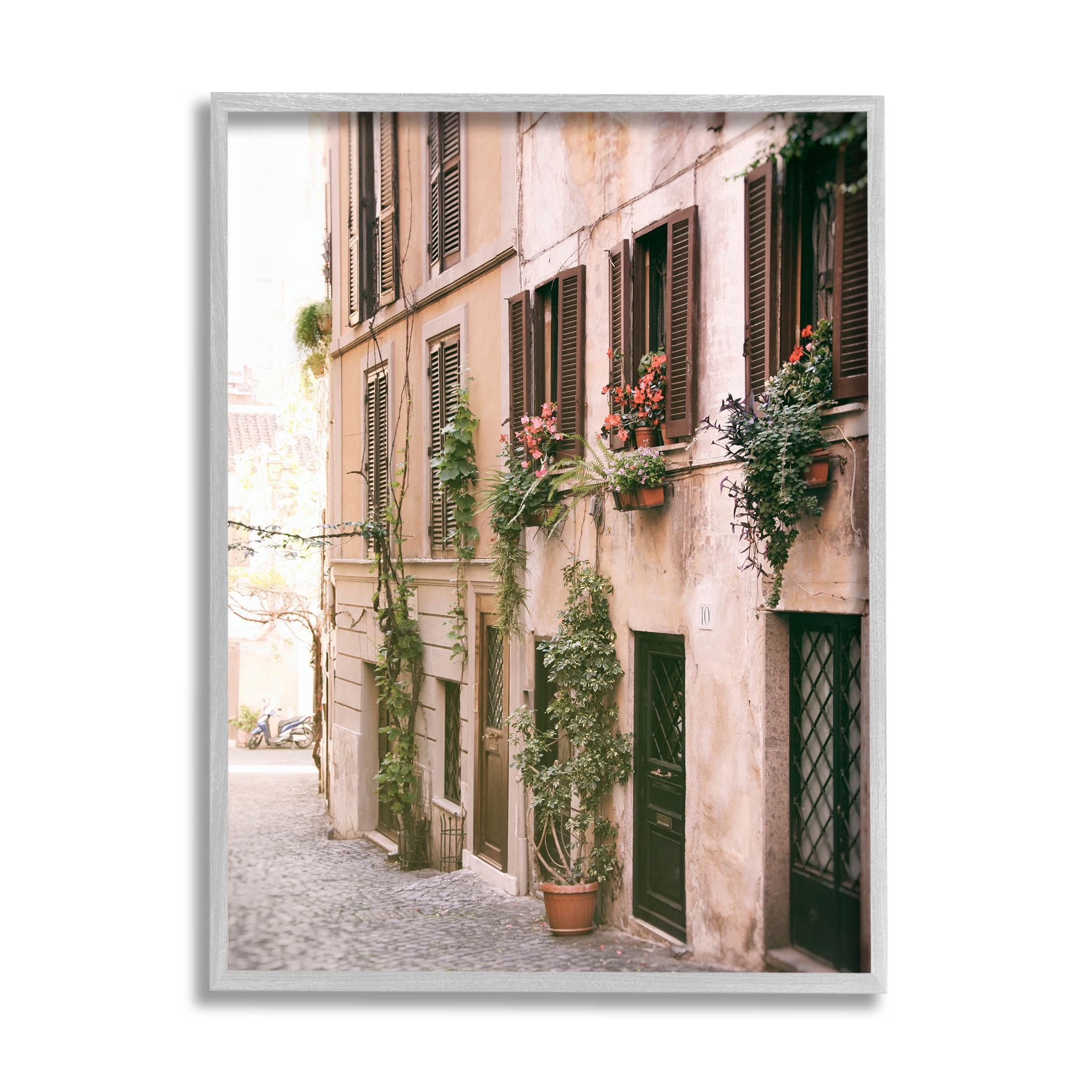 Town Street Building Plants Town & City Photograph Gray Framed Art Print Wall Art