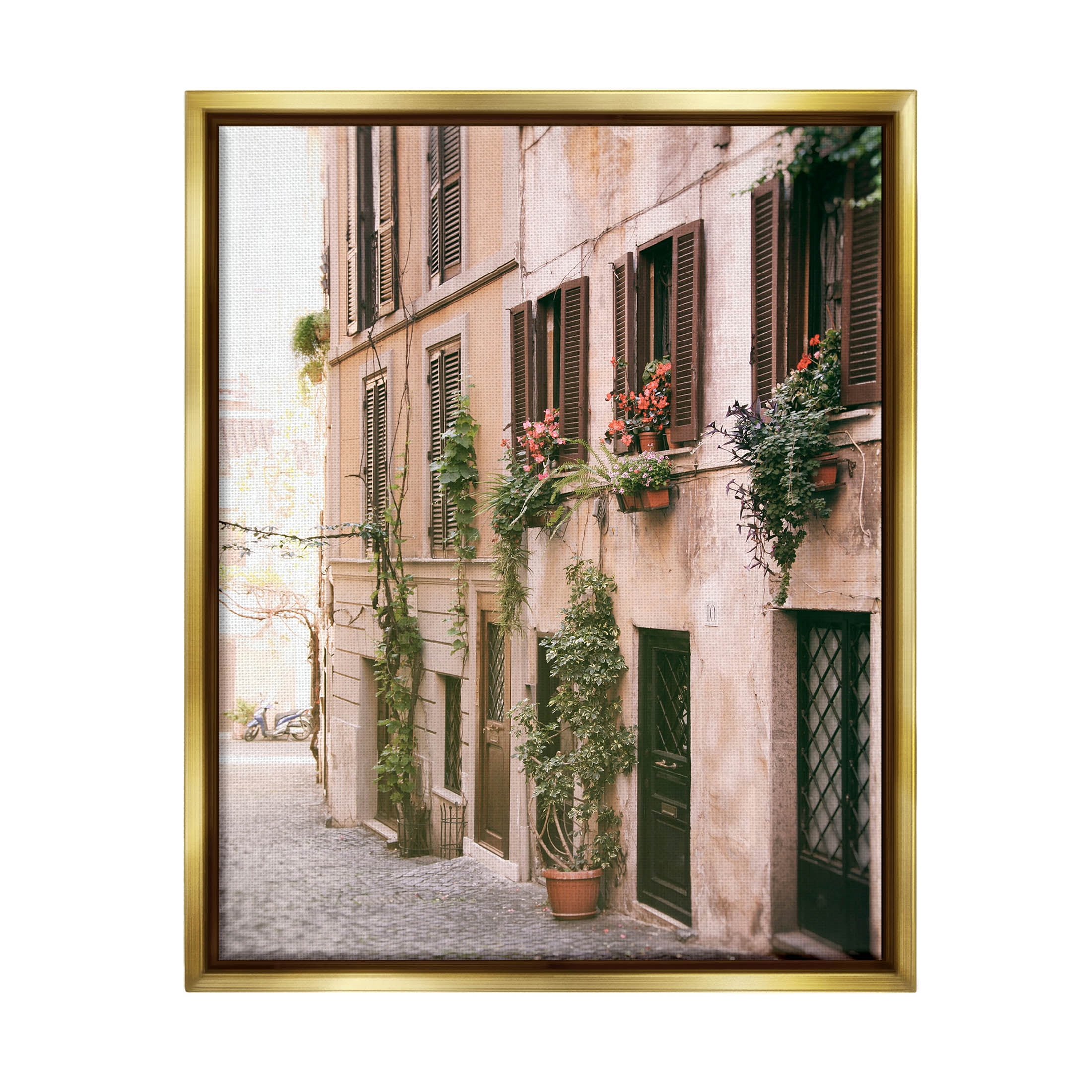 Town Street Building Plants Town & City Photograph Metallic Gold Framed Art Print Wall Art