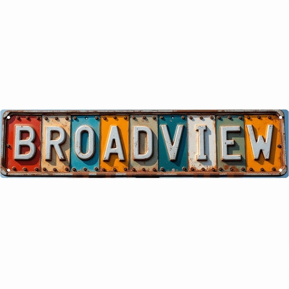 Town Street Tin Sign 16*4 Inch BROADVIEW HEIGHTS Wall Art for Home Garage Bar Vintage Decor
