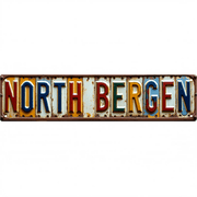 Town Street Tin Sign 16*4 Inch  NORTH BERGEN  Wall Art for Home Garage Bar Vintage Decor