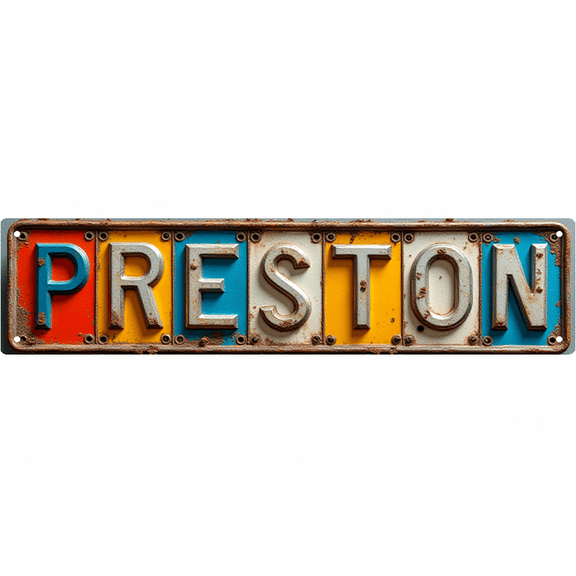 Town Street Tin Sign 16*4 Inch PRESTON Wall Art for Home Garage Bar Vintage Decor